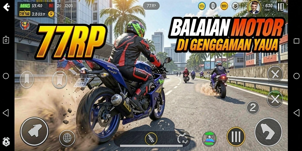 Screenshot gameplay 77RP dengan aksi balapan motor yang seru.