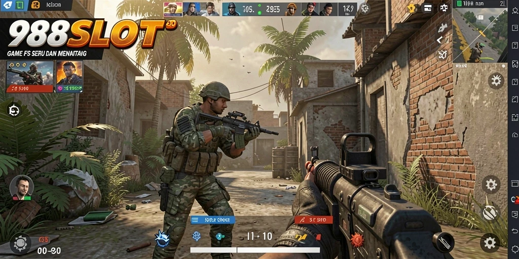 Tampilan gameplay seru dari 988SLOT dengan aksi menembak yang mendebarkan.