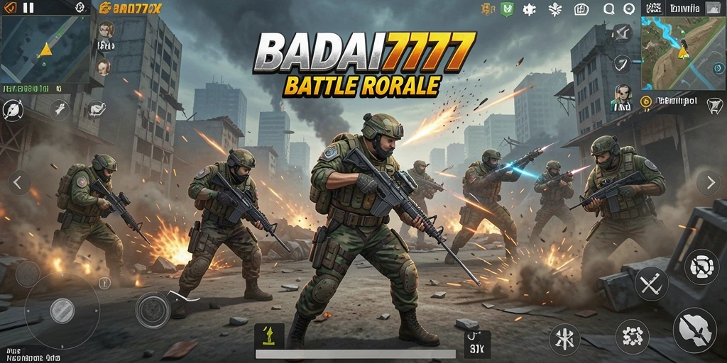 Gameplay seru dalam BADAI777 pada saat pertempuran Battle Royale.