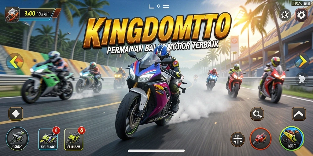 Screenshot KINGDOMTOTO menampilkan aksi balap motor yang seru dan mendebarkan.