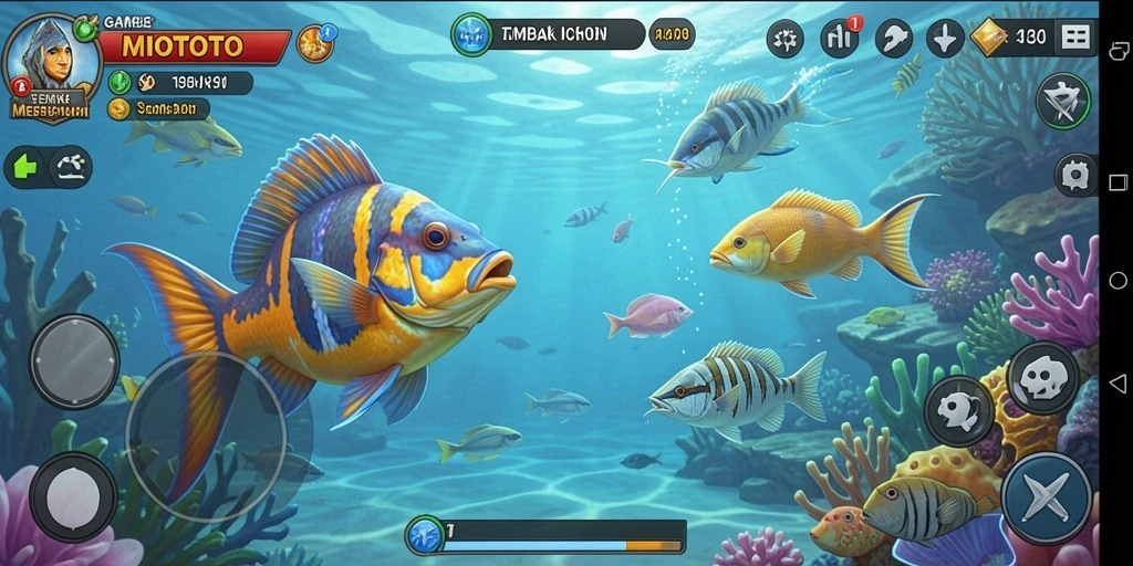 Screenshot gameplay MIOTOTO menampilkan aksi menembak ikan yang mendebarkan.