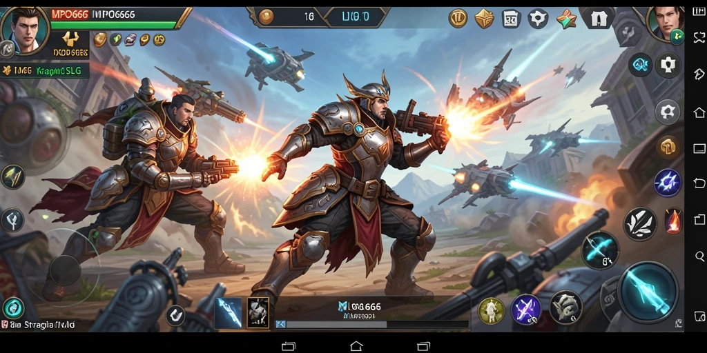 Screenshot utama gameplay MPO666, menunjukkan aksi pertarungan SLG yang mendebarkan.