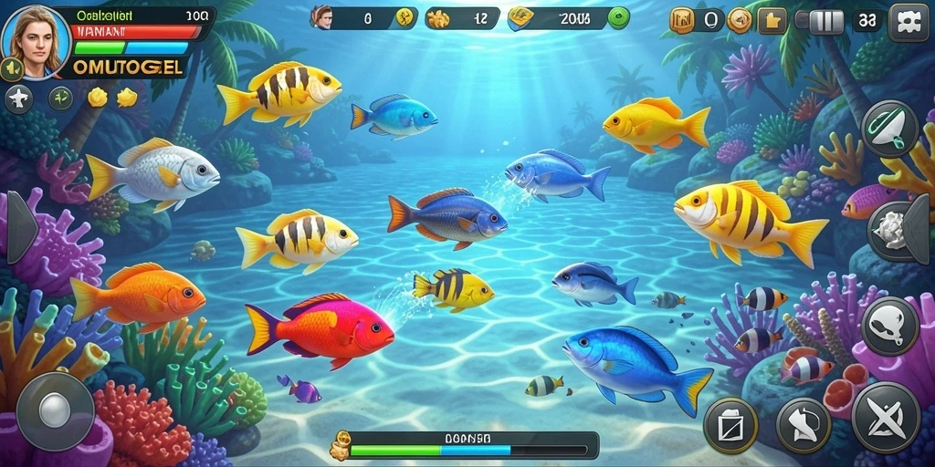 Tampilan gameplay seru dari OMUTOGEL saat menembak ikan.