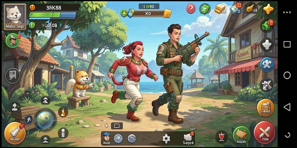 Tampilan gameplay RK88 yang menarik dengan karakter lucu dan perkembangan yang mengasyikkan.